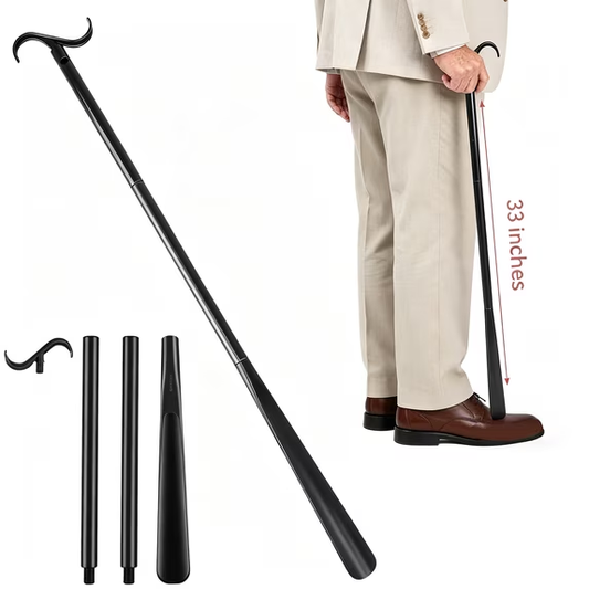 QIYFDDF 33in Long Handle Shoe Horn, 3-In-1 Detachable Shoe Horn with Sock Removal Tool for Dressing Assistance with Handle for Elderly Pregnant Women with Limited Mobility