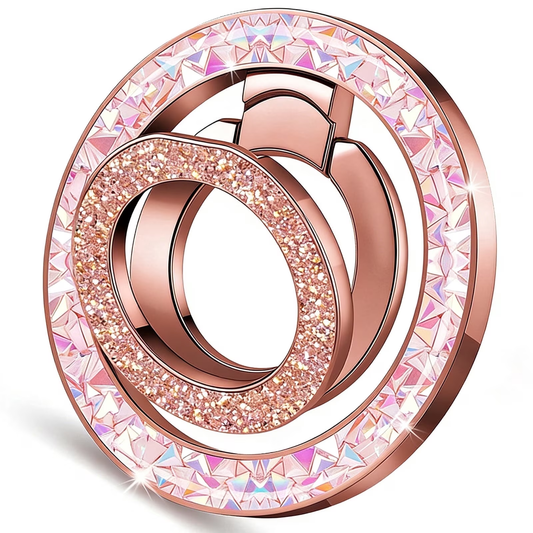 QIYFDDF Magnetic Phone Ring Holder for Mag-Safe with Double Ring Glitter Magnetic Phone Ring Grip for iPhone 17-12 Series & Mag-Safe Accessories, Rose Gold