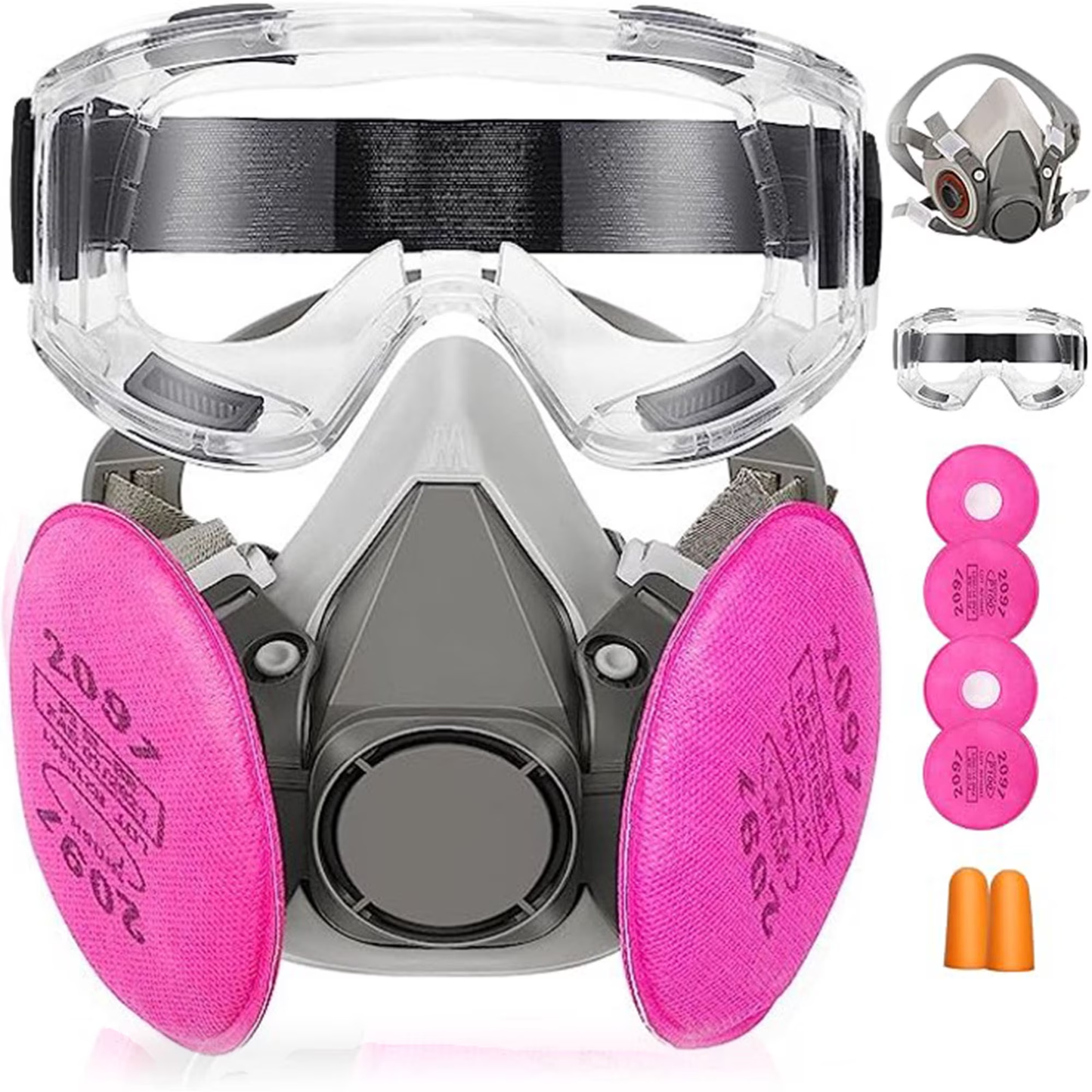Respirator mask with 2091 Anti Fog Goggles, Reusable Half Face Cover for Painting, Machine Polishing, Welding, Cleaning, Sanding,Sawing