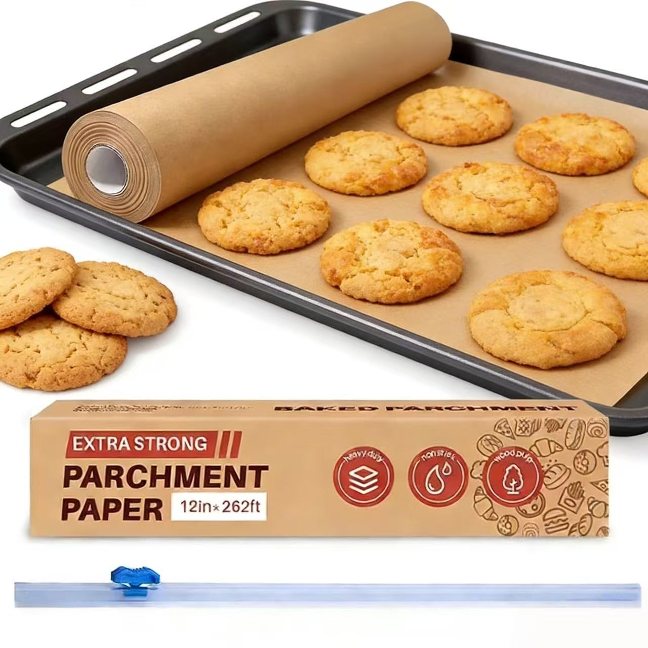 12 in x 262 ft Unbleached Parchment Paper Roll for Baking，260 Sq Cooking, Grilling, Air Fryer and Steaming