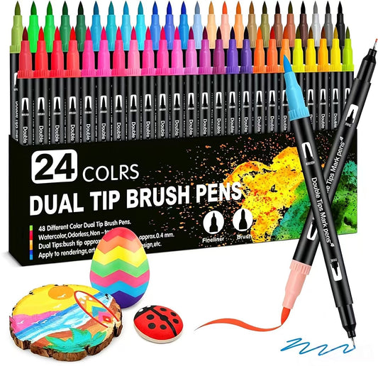 Dual Brush Marker Pens,24 Colored Markers,Coloring Markers for Adult, Sketching, Drawing, Journaling Art Marker Set