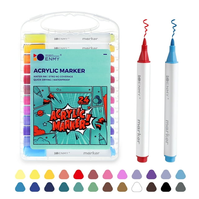 24pcs Acrylic Paint Pens Markers, Acrylic Marker Pen Set 2mm Painting for Wood, Canvas, Stone, Rock Painting, Glass, Ceramic Surface, DIY