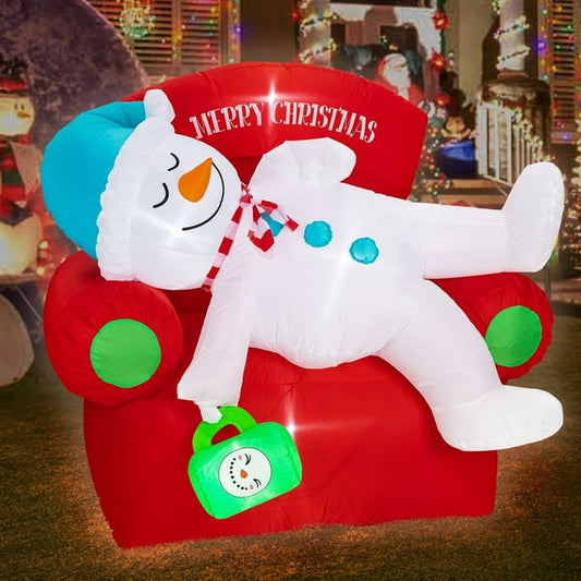 5FT Christmas Inflatable Sofa Snowman, Xmas Outside Yard Decor with LED Lights Blow Up Snowman Giant Winter Holiday Decor, Lighted Party Inflatables Decoration for Garden Lawn