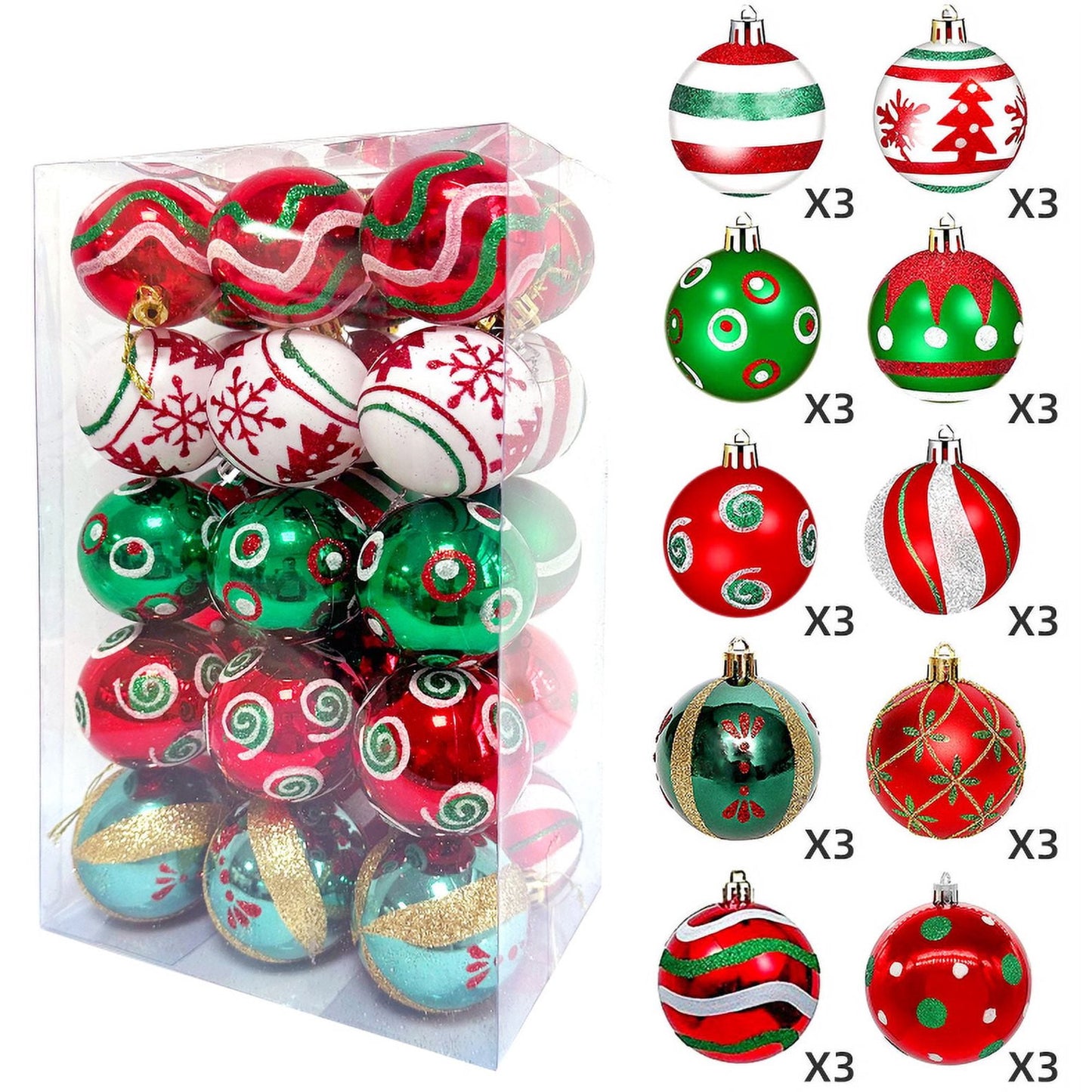 30 Pieces Christmas Ball Ornaments, 2.35 Inch Christmas Balls, Shatterproof Christmas Balls to Decorate the Christmas Tree, Painting and Glittering Christmas Hanging Balls for Party Events