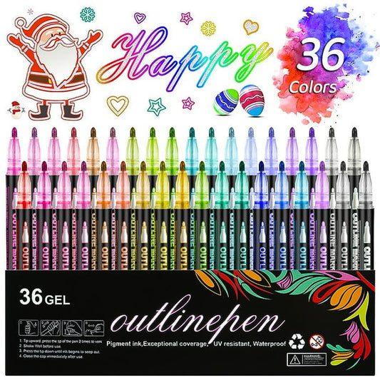 36 Colors Shimmer Markers Metallic Glitter Pens Set Sparkle Gift Present Doodle Drawing Supplies Art Craft