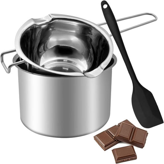 Double Boiler Pot Set, Chocolate Melting Pot with Stainless Steel Pot and Silicone Spatula, Steel Melting Pot for Melting Chocolate, Butter, Cheese, Candy, Candle, Soap, Wax Making(600ML/20OZ)