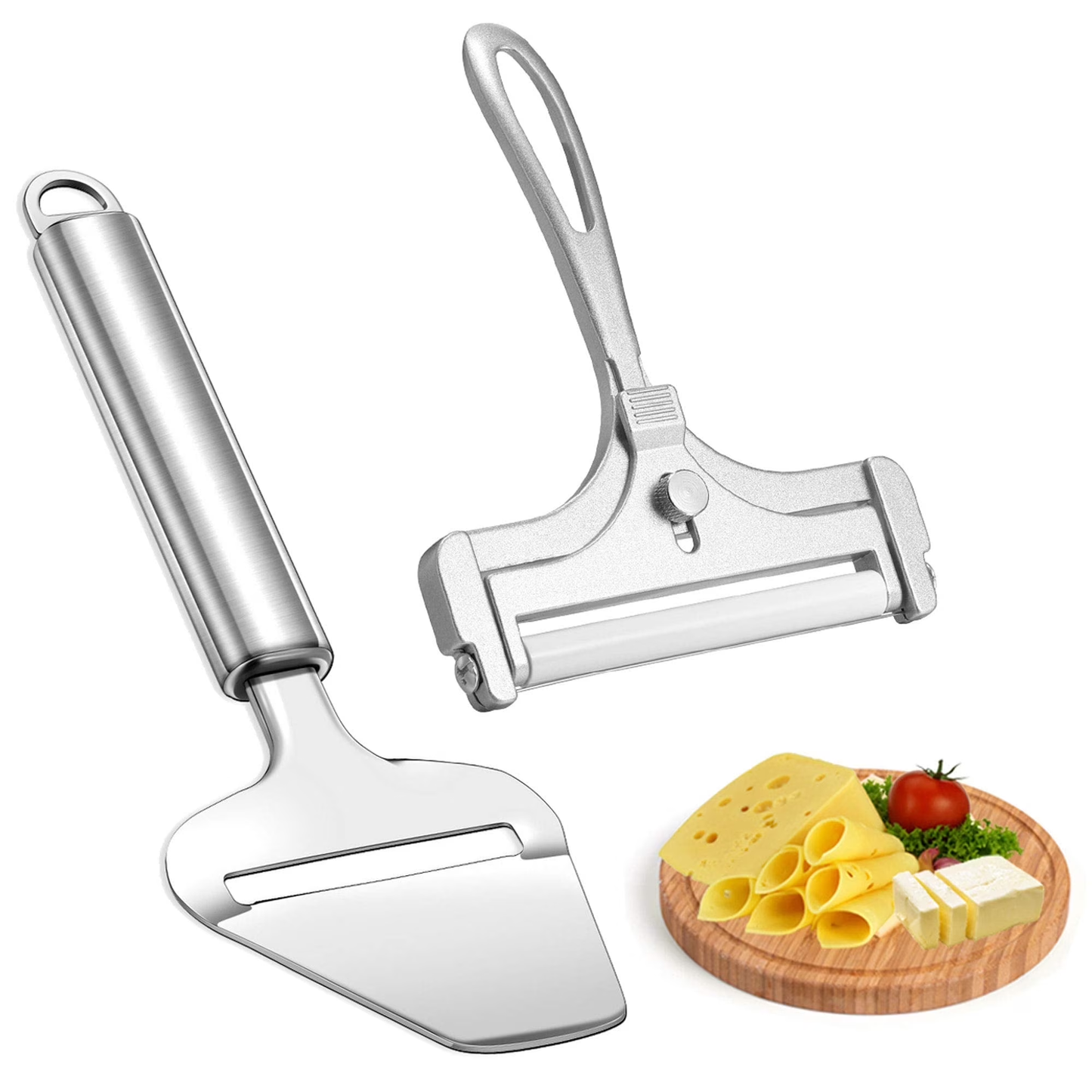YUOFD Stainless Cheese Slicer, 2PCS Cheese Cutter, Adjustable Thickness, Silver