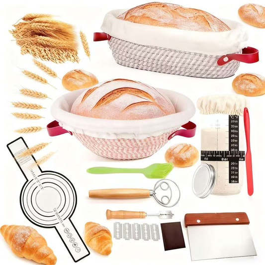 Sourdough Starter Kit, Sourdough Bread Baking Supplies Bread Proofing Basket, Bread Making Tools Kit, Sour Dough Kit Tools, Sourdough Proofing Basket, Sourdough Kit Gifts for Bakers Women Wife Mom