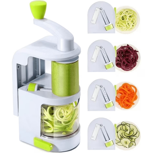 FAKYFJ Vegetable Spiralizer – 4-in-1 Kitchen Tool with Suction Cup Base & Food Container for Easy Zoodle Making, Meal Prep, Salads, Pasta Alternatives & Healthy Diets