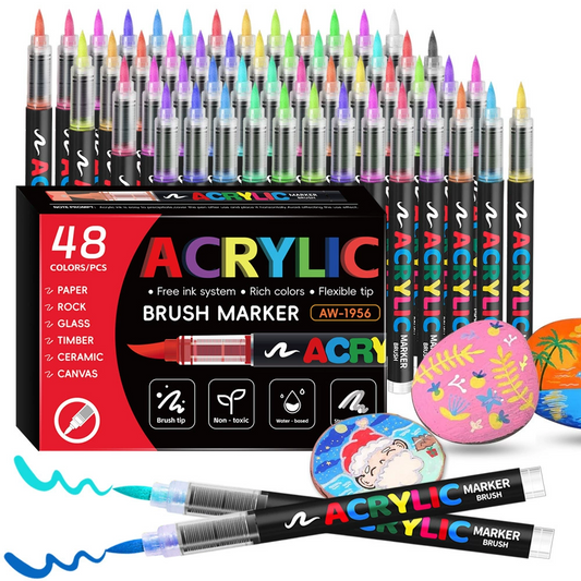 48Colors Acrylic Paint Markers,ANUNU Soft Brush Tip Acrylic Paint Markers,Quick-Drying Waterproof Acrylic Markers for Canvas, Rock Painting, Wood, Stone, Glass, Ceramic, Fabric Painting, DIY Crafts