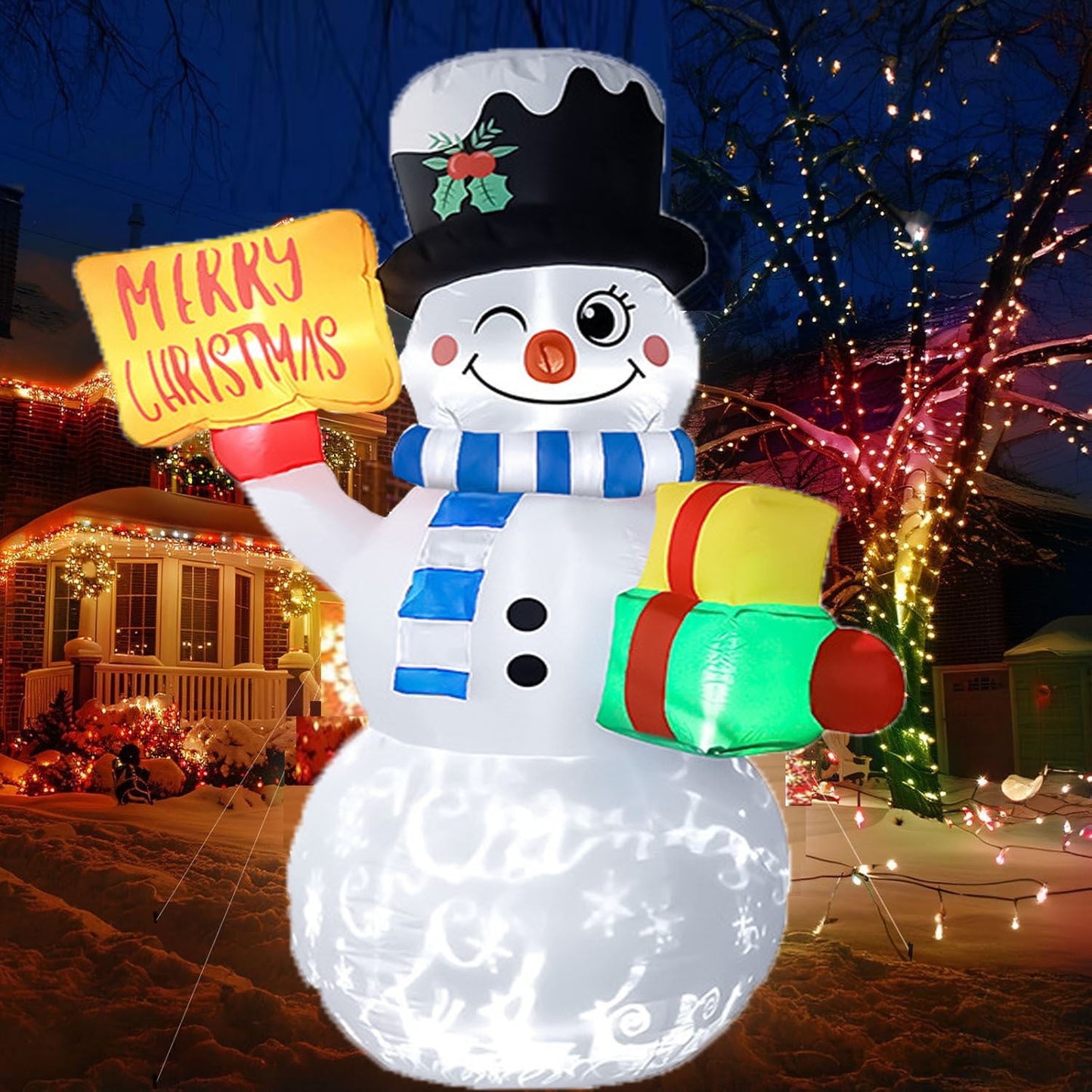 6FT Christmas Inflatable Snowman Outdoor Decorations, Inflatable Snowman Christmas Decorations with Built-in Blower and Rotating LED Lights, Christmas Snowman for Yard Garden Outdoor Decorat