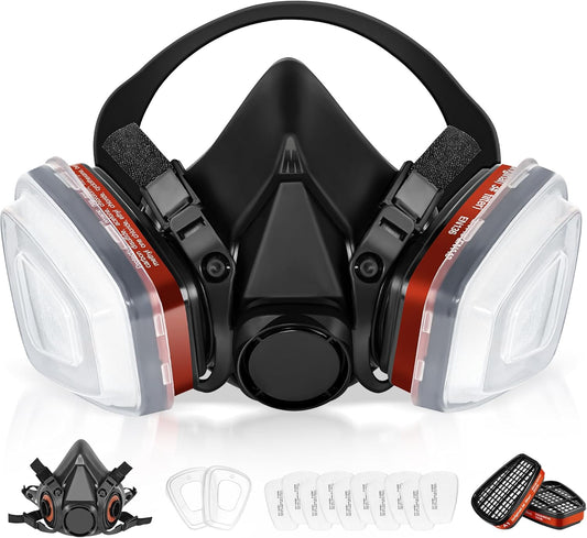 Respirator Gas Mask With 6001 Filters,6200 Half Face Respirator Reusable Gas Mask for Spray Paint Chemical Epoxy Resin Woodworking Sanding Welding