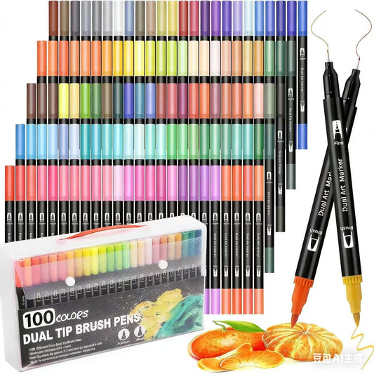 Dual Markers Brush Pens , SFBOSF 100 Color Art Markers Christmas Gifts for Adults , Double Tip Colored Pen for Adult Coloring Books Art Suppliers Office Supplies