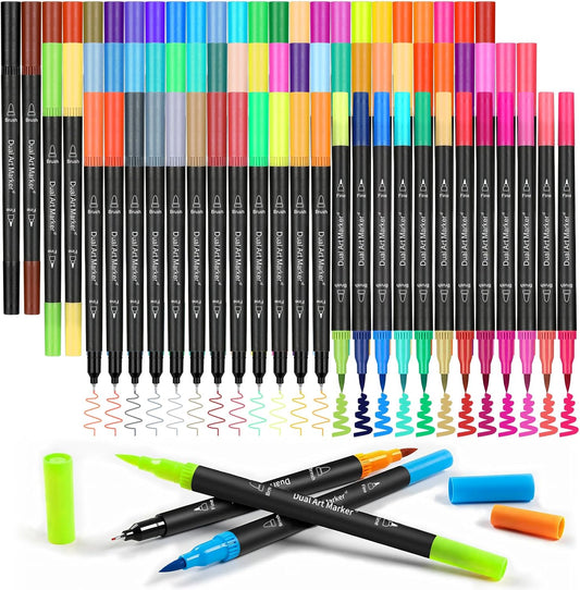 72 Colors Double Brush Marker Pens, SFBOSF Art Markers Set with Fine Tip and Brush Tip for Adult Coloring Book Hand Lettering Calligraphy Drawing Art Supplies Kit