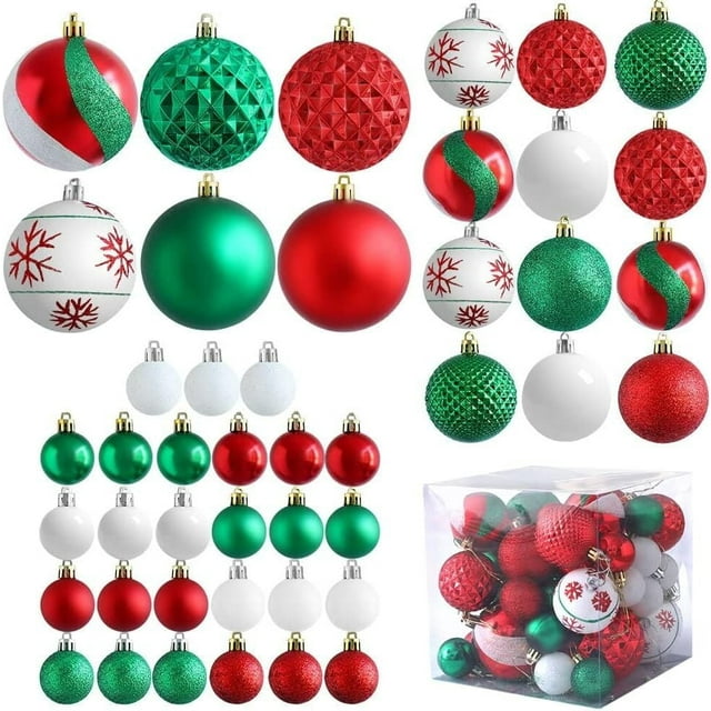 Christmas Tree Ball Ornaments 45Pack Christmas Tree Decorations 80mm/3.15" Red Green & White Christmas Shatterproof Ball Ornaments with Hanging Loop(Red Green White 3 Sizes)