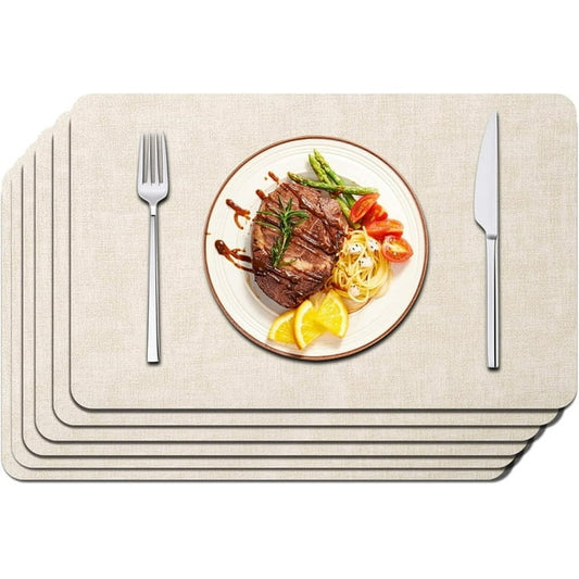 Placemats Set of 6, ANUNU Heat Resistant Place Mats, Washable PVC Table Mats, Woven Vinyl Plastic Placemats for Dining Table, Non-Slip Stain Resistant Kitchen Table Placemats ，17’’×12’’, Beige