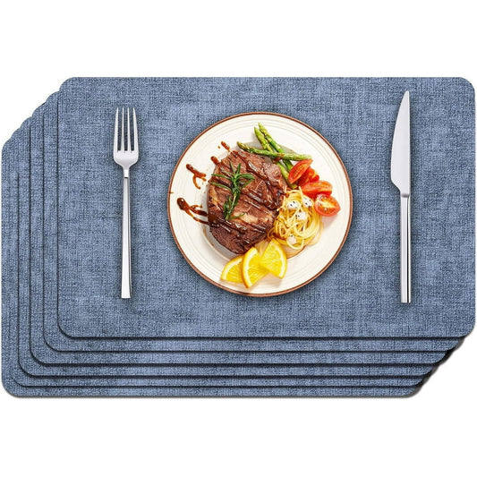 Placemats Set of 6, ANUNU Heat Resistant Place Mats, Washable PVC Table Mats, Woven Vinyl Plastic Placemats for Dining Table, Non-Slip Stain Resistant Kitchen Table Placemats ，17’’×12’’, Blue
