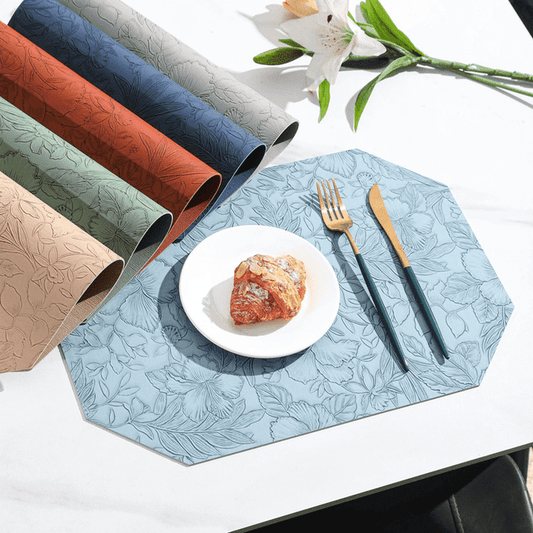 Placemats Set of 6 -ANUNU Waterproof Wipe Clean Heat Resistant Anti Slip Dining Table Place Mats, Suitable for Indoor & Outdoor Use, 17’’×12’，blue