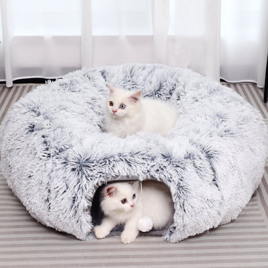 LJSXFI Plush Cat Tunnel with Cat Bed for Indoor Cats, Multifunctional Cat Donut Tunnel for Small Medium Large Cats Kitten Rabbit Puppies