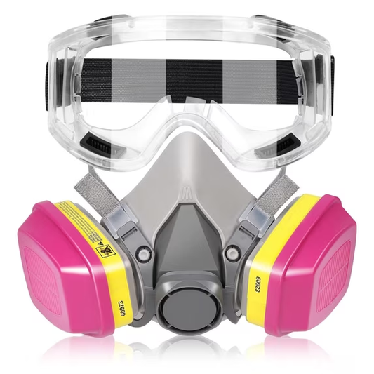 Respirator Mask with 60923 Filters,Half Face Reusable Paint Respirators Gas Mask with Goggles for Chemical Against Gases Dust Organic Vapors Spray Sanding Welding Epoxy Resin 6200