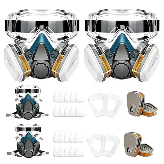 Half Face Respirator Mask with 6001 Filters, Reusable Paint Respirators Gas Mask with Goggles for Chemical Against Gases Dust Organic Vapors Spray Sanding Welding Epoxy Resin