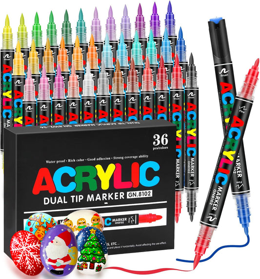 SFBOSF 36 Colors Acrylic Paint Markers,Acrylic Paint Pens,Coloring Markers Set for Wood,Canvas,Glass,Rock Painting,Ceramic Surfaces and DIY Crafts Making Art Set