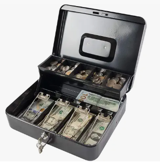 Cash Box with Lock Key and Money Tray - Panbear Safe Box for Cash Saving Key Lock Money Organizer Box, Portable Storage for Checks and Coins11.8L x 9.5W x 3.5H Inches, Black