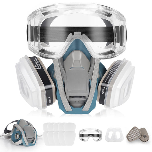 Respirator Mask Reusable Half Face Cover with Safety Glasses for Painting, Welding, Sanding