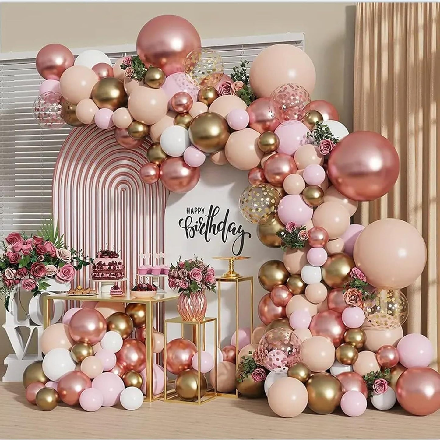 Rose Gold Balloons 129PCS Rose Gold Balloon Arch Kit Rose Gold Party Decoration Balloon Arch Rose Gold Rose Gold White Decoration for Birthday Wedding