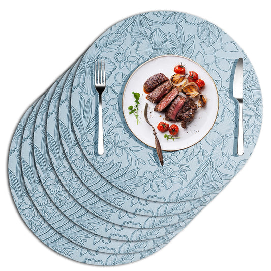 Round Placemats Set of 6 -ANUNU Waterproof Wipe Clean Heat Resistant Anti Slip Dining Table Place Mats, Suitable for Indoor & Outdoor Use,13*13in，blue
