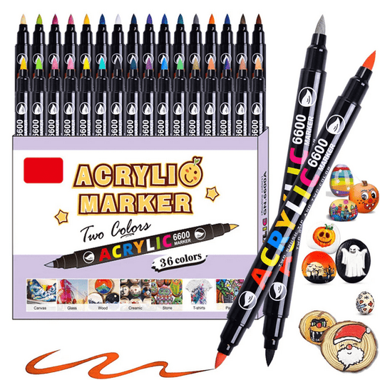 SFBOSF Dual Tip Acrylic Paint Markers Set with Brush Tip, Fine Tip, Assorted Colors, 36 Count