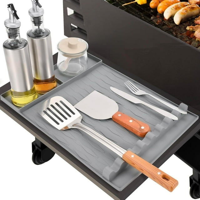 Silicone Griddle Tools Mat for Blackstone, ANUNU Griddle Accessories Side Shelf Mat Grill Pad for Outdoor Grill Kitchen Counter Spatula Silicone Mat（grey））