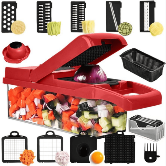 Vegetable Chopper Onion Cutter with Container, Mandoline Slicer Food Chopper Veggie Dicer with 7 Blades for Carrot, Potato, Tomato Essential Home Kitchen Gadgets
